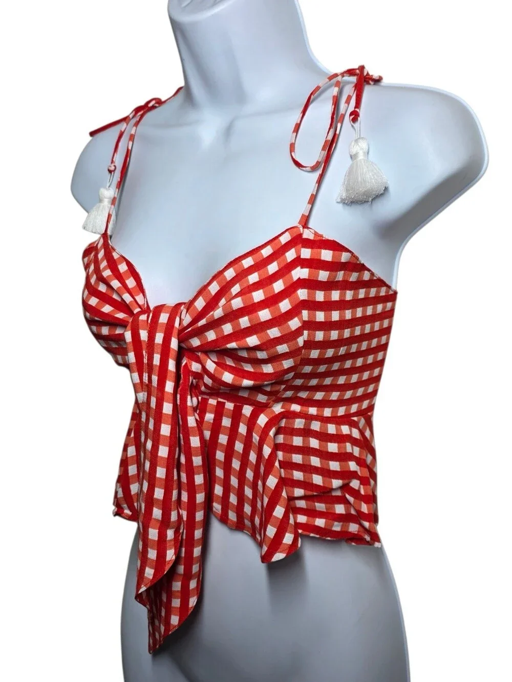 FAITHFULL THE BRAND Red plaid peplum camisole with front tie - Picture 5 of 16